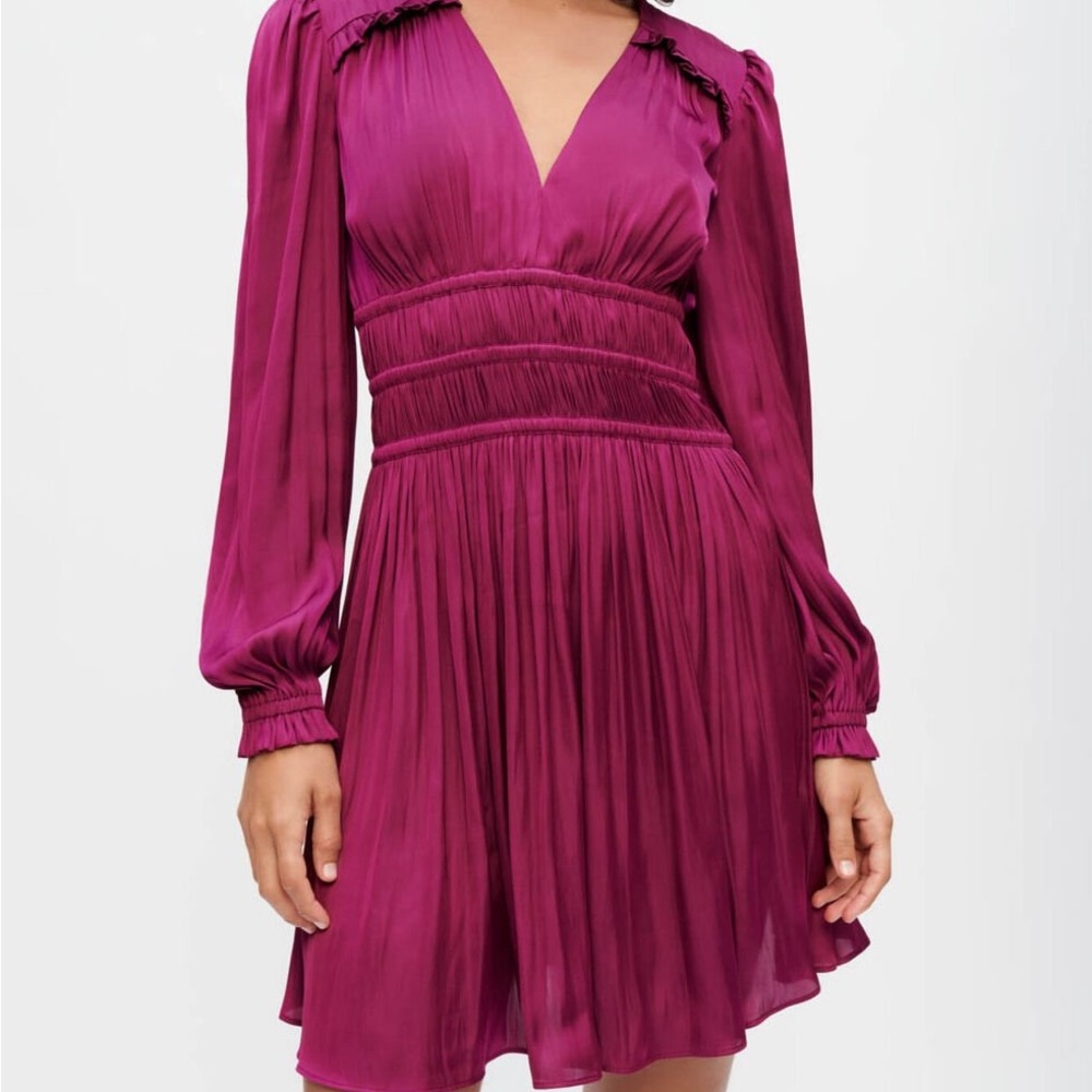 Maje Flowing Long Sleeve Satin Dress